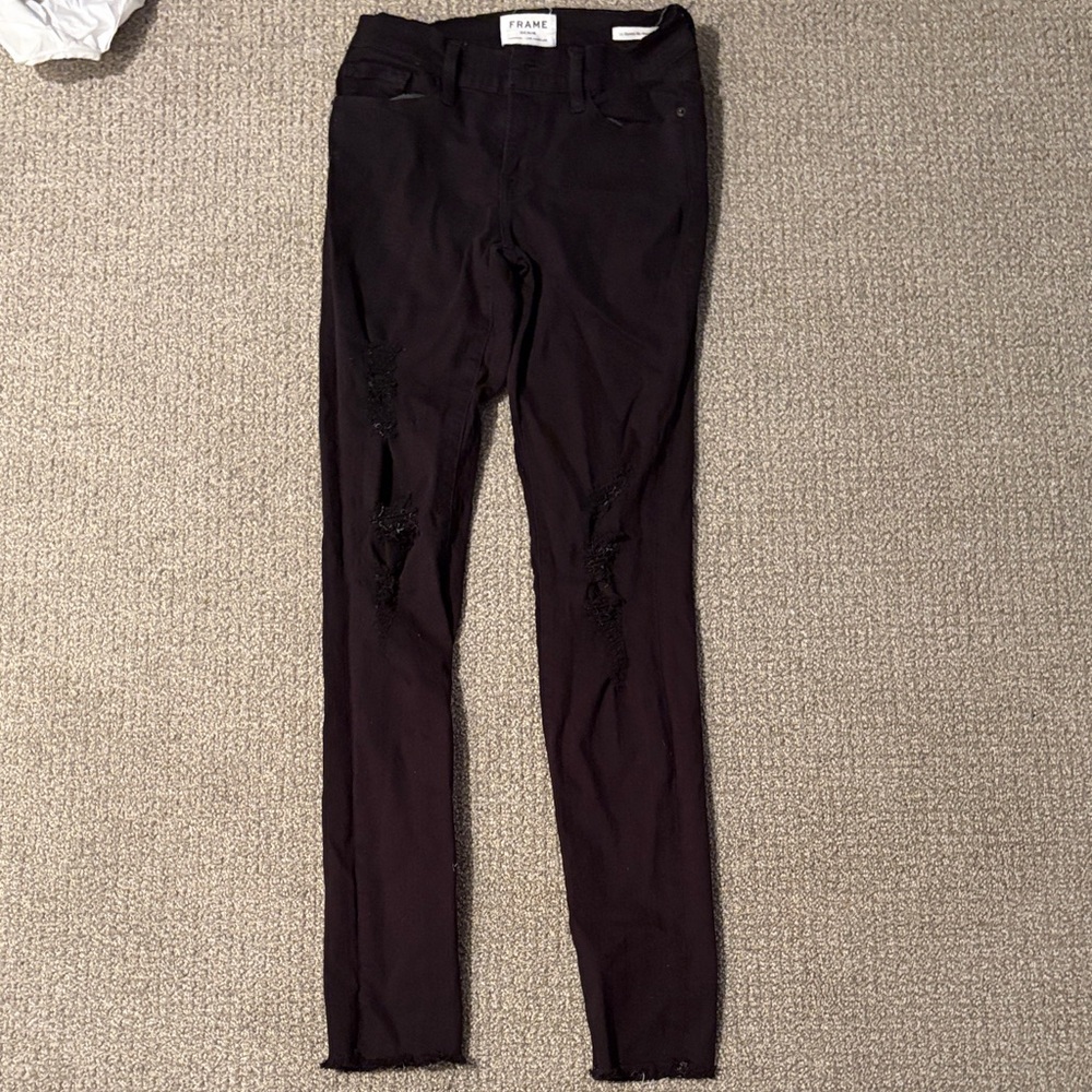 Frame Black Ripped Skinny Jeans